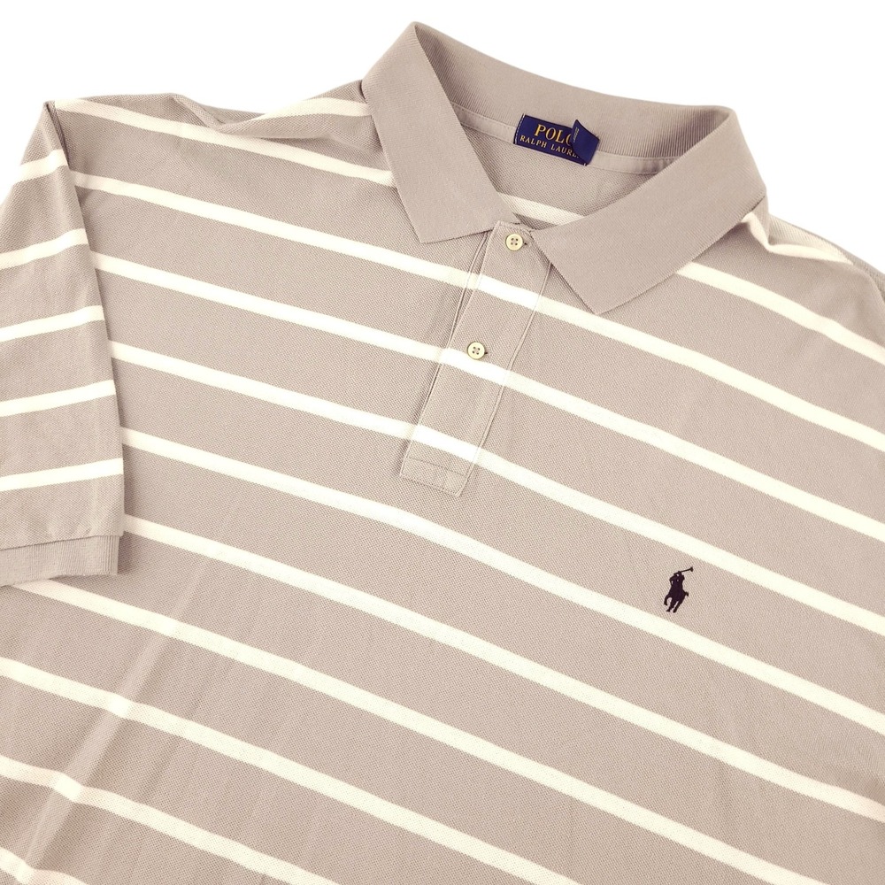 Polo Ralph Lauren Polo Shirt Mens 4XLT Tall Gray Stripe Cotton Pony Logo Top